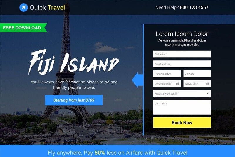 Free Download: Adventure Travel Landing Page Template (PSD+HTML)