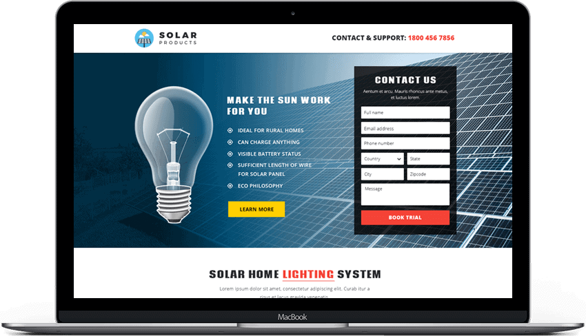 Best Solar Products Landing Page Design 